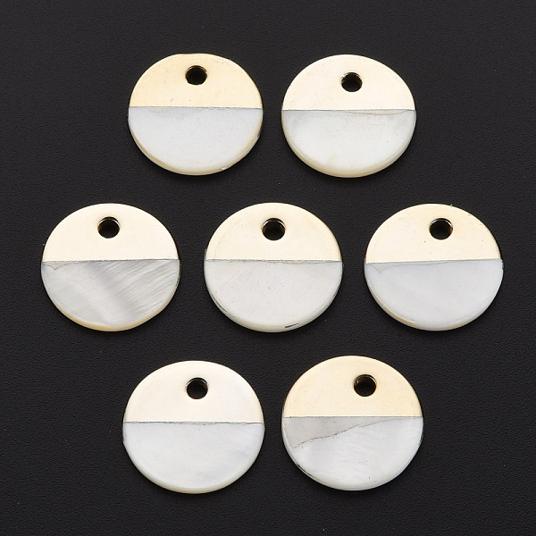 

PandaHall Natural Freshwater Shell Charms, with UV Plated, Falt Round, Light Gold, 15x1.5mm, Hole: 2mm Freshwater Shell Flat Round White