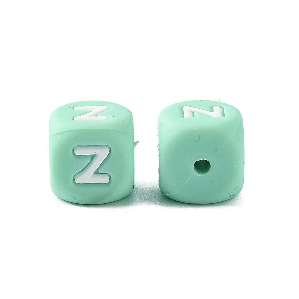 

PandaHall Silicone Beads for Bracelet or Necklace Making, Turquoise Cube with Word, Letter.Z, 12x12x12mm, Hole: 3mm Silicone Cube Green