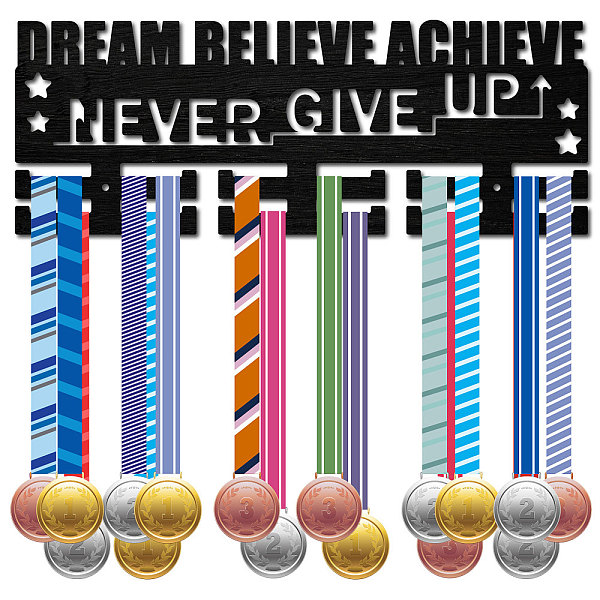 

PandaHall CREATCABIN Medal Holder Hanger Display Medal Holder Sport Medal Wall Mount Frame Decor Black Wood Medal Rack for Ribbon Awards Men...