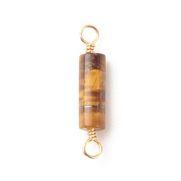

PandaHall Natural Tiger Eye Connector Charms, with Light Gold Tone Eco-Friendly Brass Wire Double Loops, Column, 23~24x4mm, Hole: 2~2.5mm...