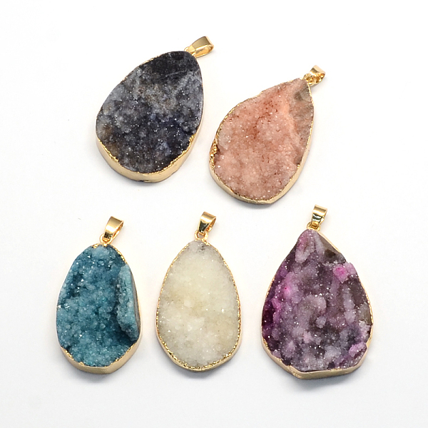 

PandaHall Plated Natural Drusy Agate Teardrop Pendants, with Golden Tone Brass Findings, 42~56x24~33x6~19mm, Hole: 6x5mm Natural Agate...