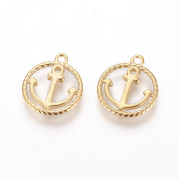 

PandaHall 304 Stainless Steel Pendants, Ion Plating (IP), Ring with Anchor, Golden, 17x14.5x1.5mm, Hole: 1.6mm 304 Stainless Steel Ring