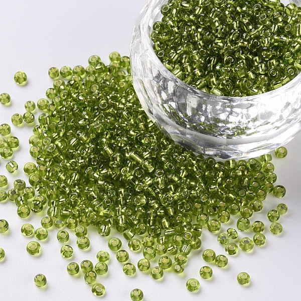 

PandaHall 12/0 Glass Seed Beads, Silver Lined Round Hole, Round, Yellow Green, 2mm, Hole: 1mm, about 6666pcs/100g Glass