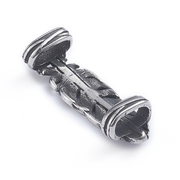 

PandaHall Retro 304 Stainless Steel Slide Charms/Slider Beads, for Leather Cord Bracelets Making, Feather Shape, Antique Silver, 32.5x11x8mm...