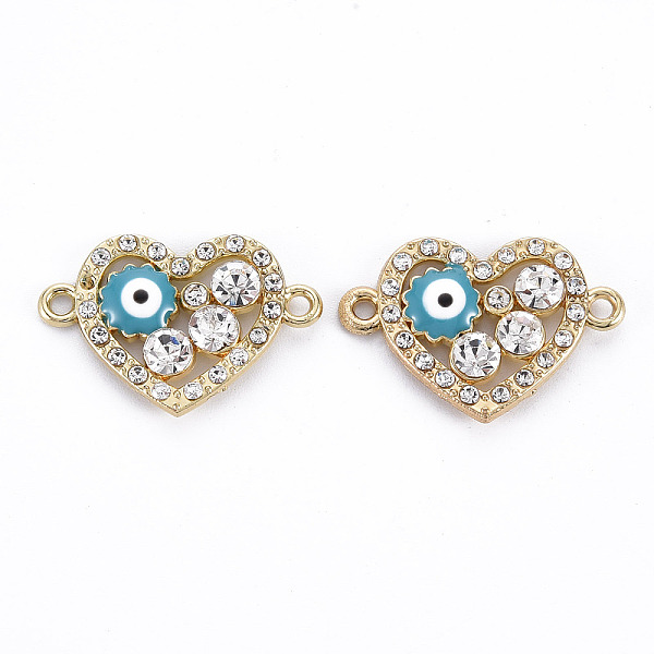 

PandaHall Rack Plating Alloy Enamel Links Connectors, with Crystal Rhinestone, Cadmium Free & Nickel Free & Lead Free, Heart with Eye, Light..., Clear