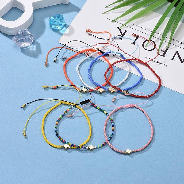 

PandaHall Adjustable Nylon Cord Braided Bead Bracelets, with Glass Seed Beads and Golden Plated Brass Beads, Clover, Mixed Color, Inner..., Multicolor