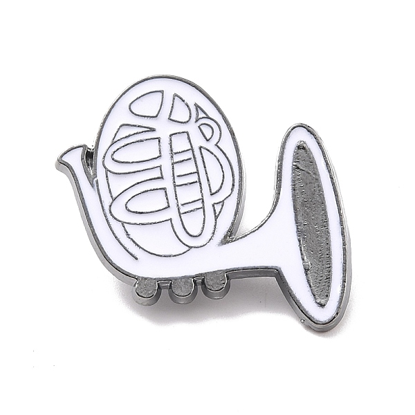 PandaHall French Horn Enamel Pin, Musical Instruments Alloy Badge for Backpack Clothes, Gunmetal, White, 24.5x28x1.5mm Alloy+Enamel White