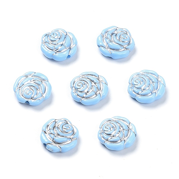 

PandaHall Opaque Acrylic Beads, Metal Enlaced, Rose, Light Sky Blue, 13.5x14x4.5~5mm, Hole: 1.6mm, about 950pcs/500g Acrylic Flower