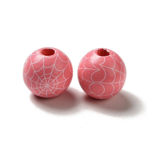

PandaHall Halloween Printed Spider Webs Colored Wood European Beads, Large Hole Beads, Round, Pink, 16mm, Hole: 4mm Wood Round Pink