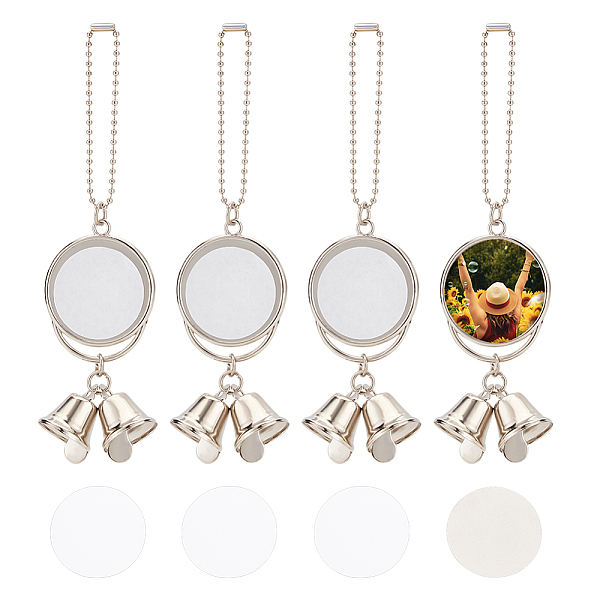 

PandaHall BENECREAT 4 Sets Heat Sublimation Car Key Chain Decorations, Alloy Bell Pendant, Platinum Flat Circle with Bell, Blank Heat...