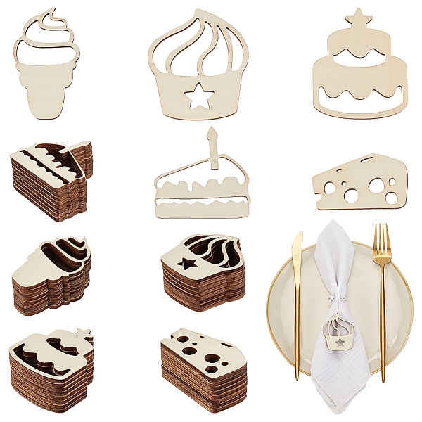

PandaHall Olycraft 100Pcs 5 Styles Unfinished Wooden Cutouts, for Menu Recipe Dessert Series, Food, 2.9~4.95x2.9~4.9x0.3cm, 20pcs/style Wood..., Yellow