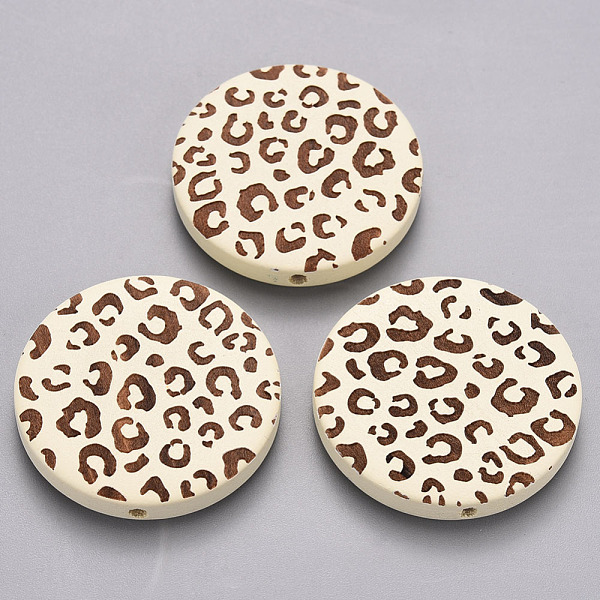 

PandaHall Painted Natural Wood Beads, Laser Engraved Pattern, Flat Round with Leopard Print, Creamy White, 30x5mm, Hole: 1.6mm Schima Wood...
