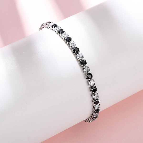 304ステンレススチール製、キュービックジルコニア付きリンクチェーンブレスレット（女性用）
