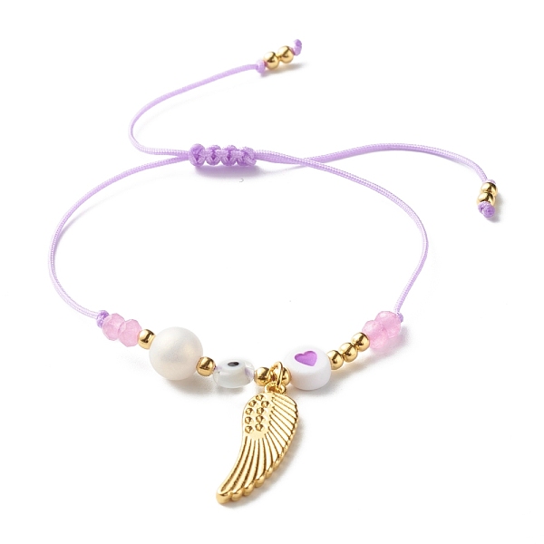 

PandaHall Heart and Evil Eye Acrylic Braided Bead Bracelet for Teen Girl Women, Wing Alloy Charm Bracelet with Natural Malaysia Jade(Dyed)..., Pink