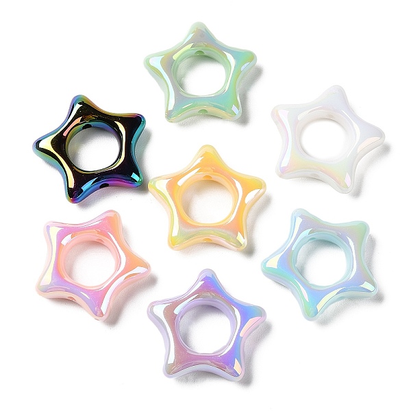 

PandaHall UV Plating Rainbow Iridescent Acrylic Bead Frames, Star, Mixed Color, 27x29x6.8mm, Hole: 2mm Acrylic Star Multicolor