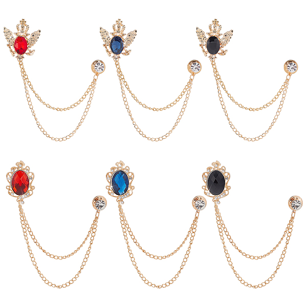 

PandaHall CHGCRAFT 6Pcs 6 Style Long Chain Tassel Dangle Alloy Brooches, Oval & Shield & Eagle with Crown Rhinestone Lapel Pin for Suit..., Multicolor