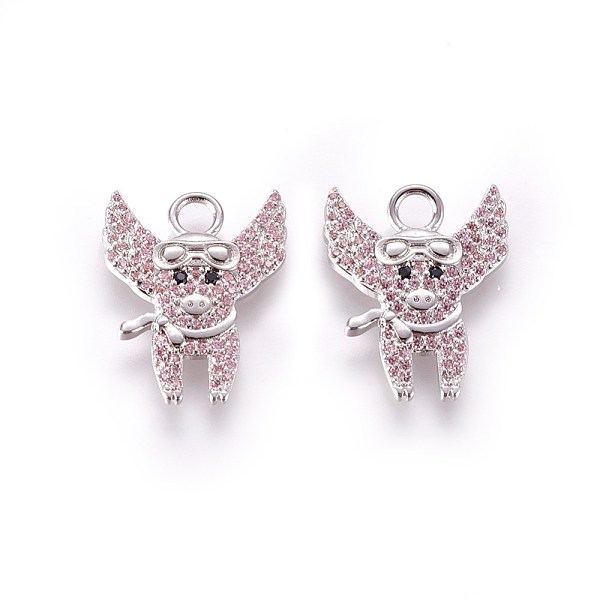 

PandaHall Brass Micro Pave Cubic Zirconia Pendants, Piggy with Wing & Glasses, Pink, Mixed Color, 20x16x2mm, Hole: 3mm Brass+Cubic Zirconia...