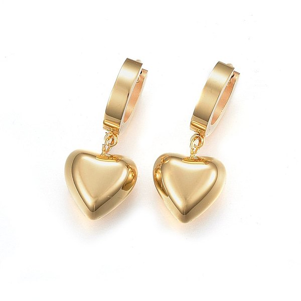 

PandaHall 304 Stainless Steel Dangle Hoop Earrings, Hypoallergenic Earrings, Heart, Golden, 29mm, Pendant: 15x12x7mm, Pin: 1mm 304 Stainless...