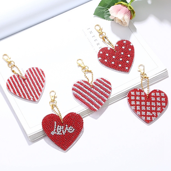 

PandaHall DIY Heart Keychain Diamond Painting Kits, for Valentine Day, including Acrylic Board, Alloy Clasps, Resin Rhinestones, Diamond..., Red