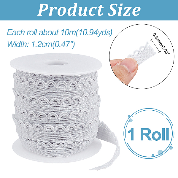 

PandaHall 10.94 Yards Edge Lingerie Elastic Stretch, 12mm Flat with Laciness Elastic Cord Strap Edge Crocheted Lace Cord Ribbon for DIY..., White