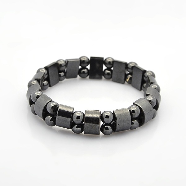 

PandaHall Magnetic Hematite Tow Row Rectangle and Round Beads Stretch Bracelets for Valentine's Day Gift, 60mm Hematite Black