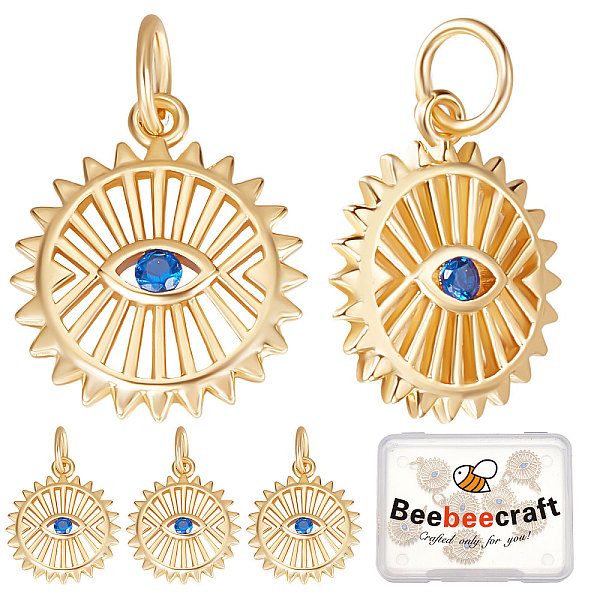 

PandaHall Beebeecraft 1 Box 8Pcs Blue Eye Charms 18K Gold Plated Cubic Zirconia Pendant Charms Sun Flower and Evil Eye Earring Findings for...