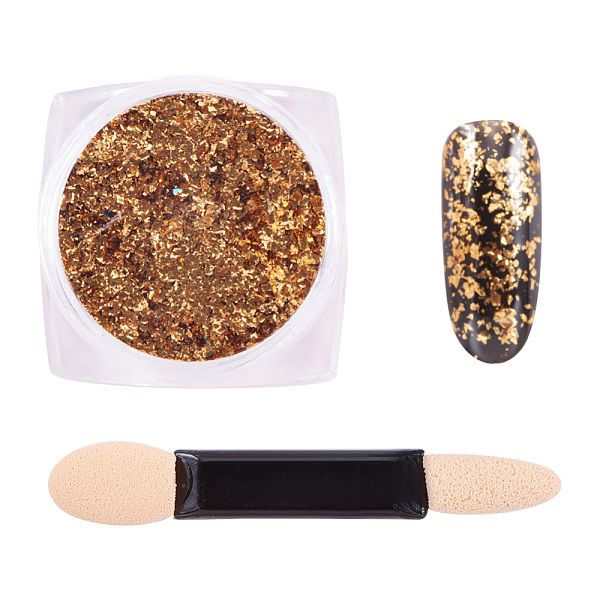 

PandaHall Nail Art Glitter Flakes, Foil Flake Nail Art Pigment Dust Chrome Powder, with One Brush, Dark Goldenrod, 30x30x17mm, about..., Gold