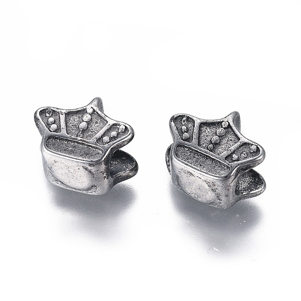 

PandaHall 304 Stainless Steel European Beads, Large Hole Beads, Crown, Antique Silver, 10x12x8mm, Hole: 4~4.5mm 304 Stainless Steel Crown