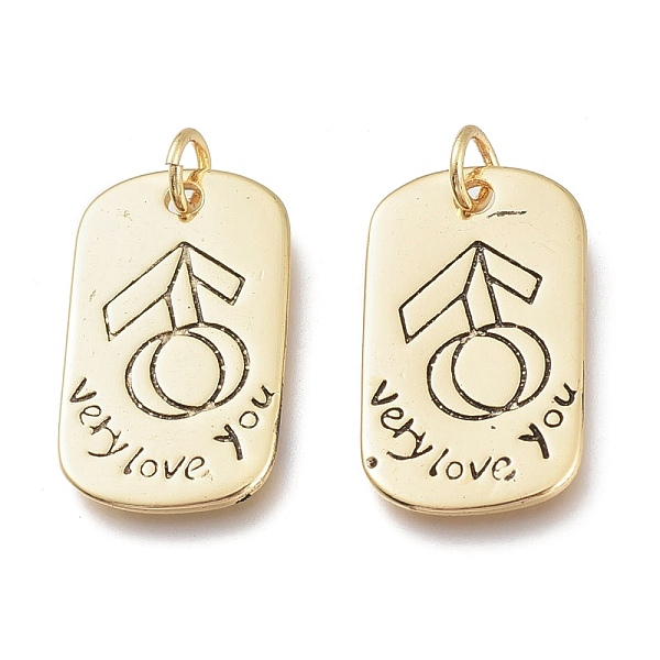 

PandaHall Brass Pendants, with Jump Rings, Long-Lasting Plated, Rectangle with Male Gender Sign, Word Very Love You, Antique Golden...