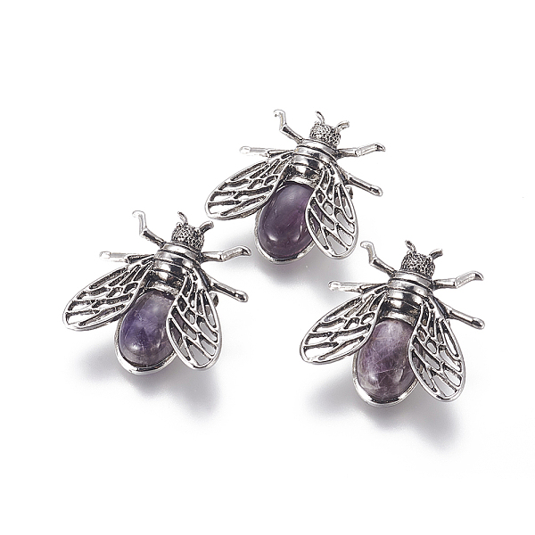 

PandaHall Natural Amethyst Brooches, with Alloy Findings, Cicada, Antique Silver, 38x36x8mm, Pin: 0.6mm Amethyst Insects