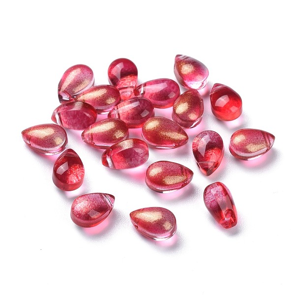 

PandaHall Transparent Glass Charms, Glitter Gold Powder, Teardrop, Red, 9x6x5mm, Hole: 1mm Glass Teardrop Red