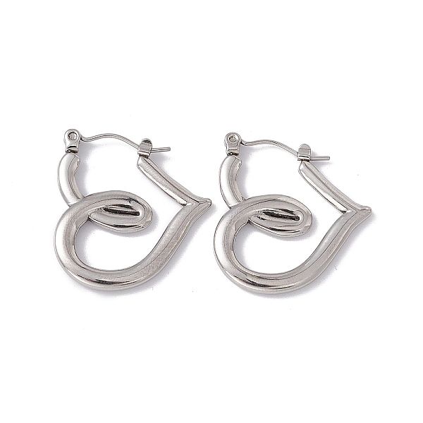 

PandaHall 304 Stainless Steel Heart Hoop Earrings for Women, Stainless Steel Color, 25x23x2.5mm, Pin: 0.6mm 304 Stainless Steel Heart