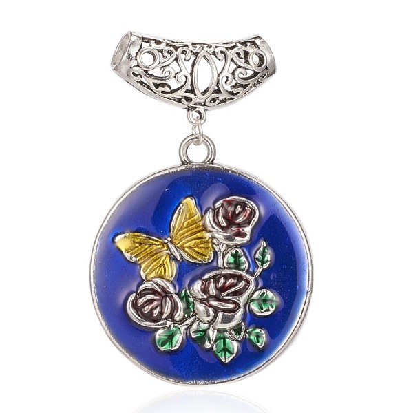

PandaHall Alloy Enamel Big Pendants, with Tube Bails, Flat Round with Flower, Antique Silver, 67mm, Hole: 5x6mm Alloy+Enamel Flat Round