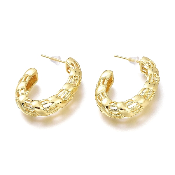 

PandaHall Brass Half Hoop Earrings, with Steel Pin and Plastic Ear Nuts, Long-Lasting Plated, Textured, Oval, Real 18K Gold Plated...
