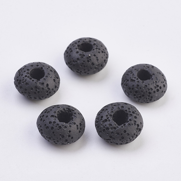 

PandaHall Natural Lava Rock European Beads, Dyed, Large Hole Beads, Flat Round, Black, 15~16x8.5~9mm, Hole: 4~5mm Lava Rock Flat Round Black