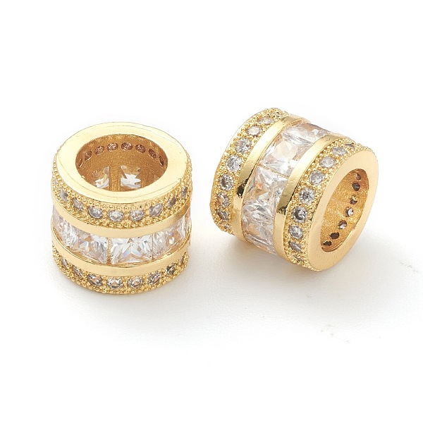 

PandaHall Brass Clear Cubic Zirconia European Style Beads, Large Hole Beads, Long-Lasting Plated, Tube, Golden, 10.5x9mm, Hole: 6.5mm...