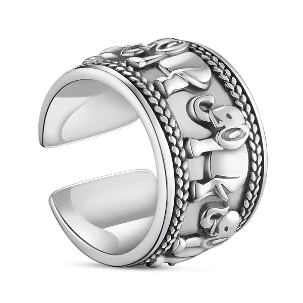 

PandaHall SHEGRACE 925 Thailand Sterling Silver Wide Band Rings, Cuff Rings, Open Rings, Elephant, Antique Silver, Size 6, 16.6mm Sterling...