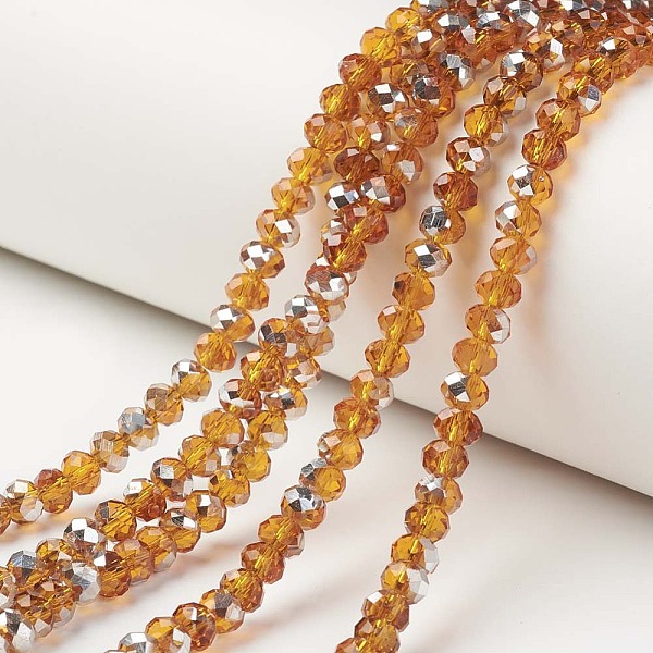 

PandaHall Electroplate Transparent Glass Beads Strands, Half Silver Plated, Faceted, Rondelle, Chocolate, 4x3mm, Hole: 0.4mm, about..., Brown