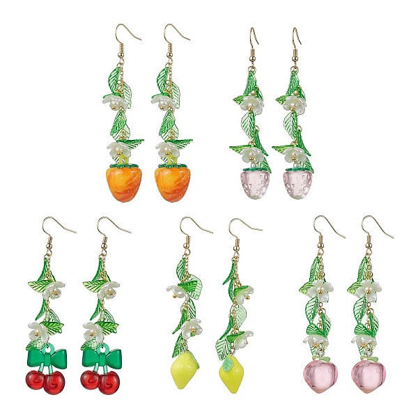 

PandaHall 5 Pairs Acrylic 304 Stainless Steel Dangle Earrings, Fruit, Mixed Shapes, 78~81mm, 5pair/set Acrylic Mixed Shapes