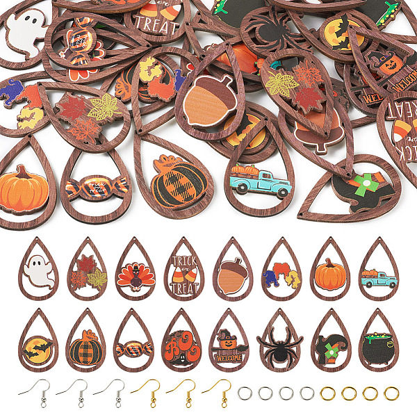 

PandaHall DIY Halloween Earring Making Kit, Including Pumpkin & Ghost & Bat & Spider Wood Big Pendants, Brass Earring Hooks & Jump Rings..., Multicolor