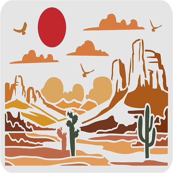 

PandaHall FINGERINSPIRE Desert View Stencils 29.7x21cm Plastic Gobi Desert Drawing Painting Stencils Cactus Sun Birds Pattern Wall Stencils...