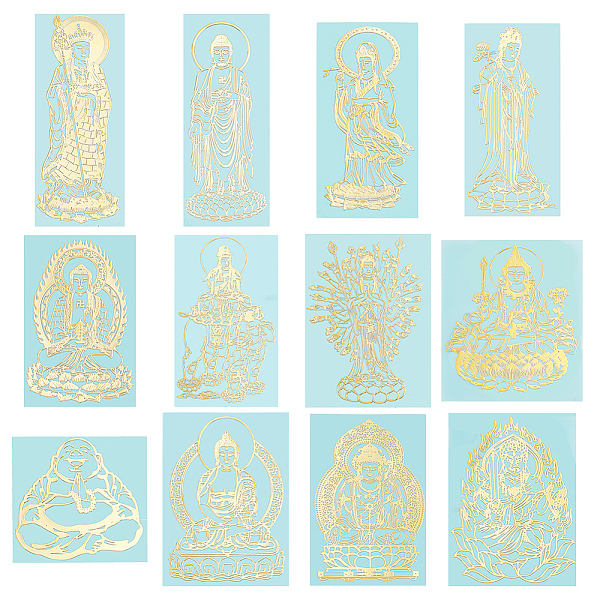 

PandaHall OLYCRAFT 12 Styles Buddhist Theme Alloy Stickers Buddha Stickers Self Adhesive Gold Metal Stickers Metal Gold Stickers for...