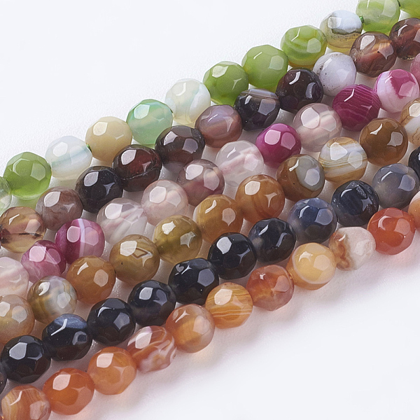 

PandaHall Faceted Round Dyed Natural Striped Agate/Banded Agate Beads Strands, Mixed Color, 4mm, Hole: 0.5mm, about 91~93pcs/strand, 15 inch..., Multicolor