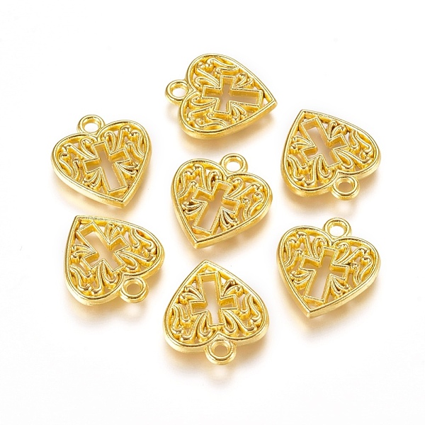 

PandaHall Valentine's Day Gift Ideas for Zinc Alloy Pendants, Heart with Cross, Golden, 16x14x2mm, Hole: 1.7mm Alloy Heart