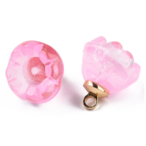 

PandaHall Transparent Spray Painted Glass Charms, with Light Gold Plated Brass Findings, Flower, Pearl Pink, 14x13x13mm, Hole: 2mm Glass...