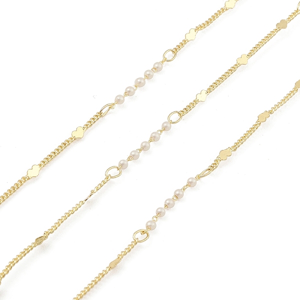 

PandaHall Brass Heart & Plastic Pearled Link Chains, Unwelded, Spool, Real 18K Gold Plated, 2x1.2x0.4mm, 2x4x0.1mm, 18.5x2mm Brass