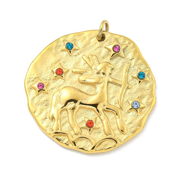 

PandaHall Real 18K Gold Plated Vacuum Plating 304 Stainless Steel Pendants, with Rhinestone and Jump Ring, Flat Round with Constellations..., Multicolor