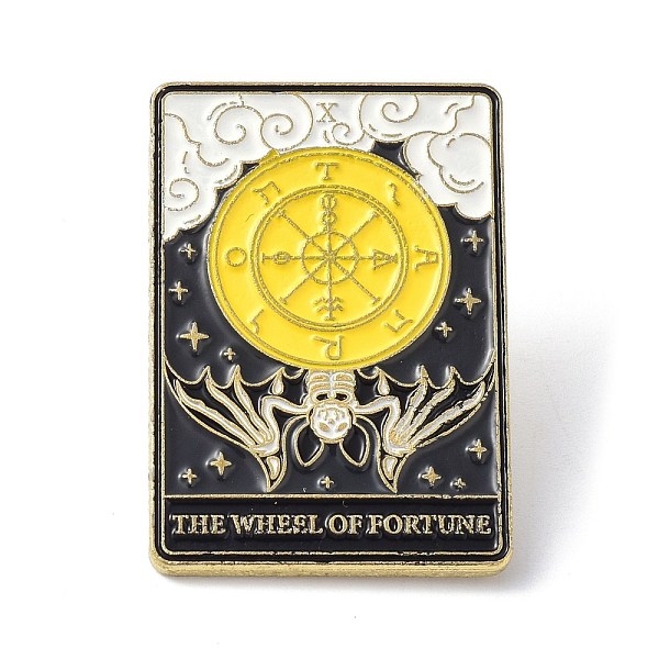 PandaHall Fashion Tarot Card Enamel Pin, Alloy Brooch, Golden, The Wheel of Fortune X, 30.5x21x10mm, Pin: 1mm Alloy+Enamel Tarot Gold