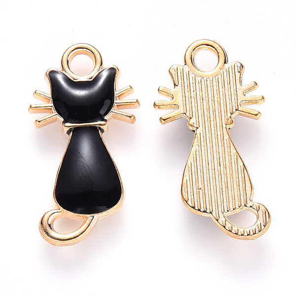 

PandaHall Alloy Enamel Pendants, Cat Shape, Light Gold, Black, 22x12x2~3mm, Hole: 2mm Alloy+Enamel Cat Shape Black
