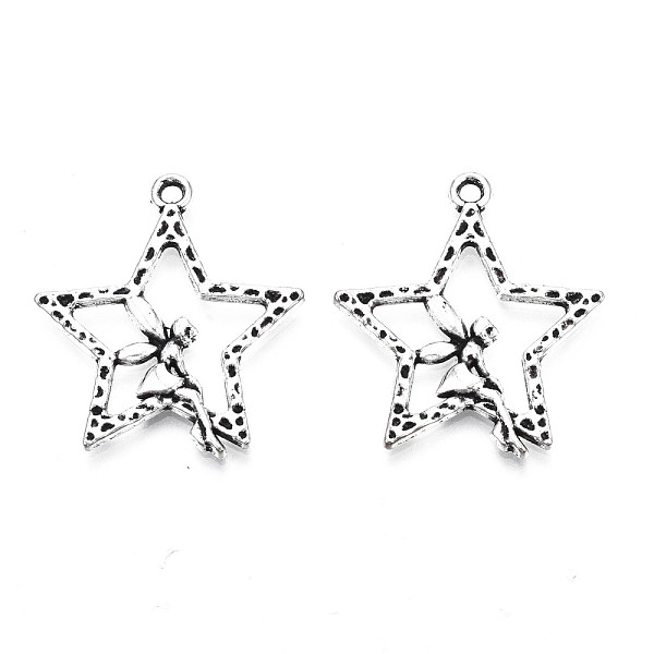 

PandaHall Tibetan Style Alloy Pendants, Cadmium Free & Lead Free, Star with Fairy, Antique Silver, 29x25x2mm, Hole: 1.8mm, about...